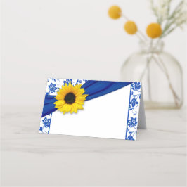 Tarjeta De Asiento Boda floral azul de girasol amarillo
