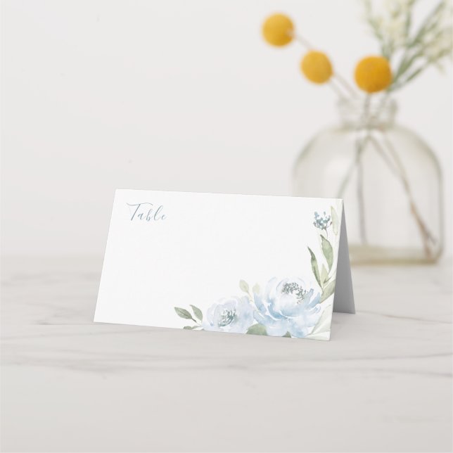 Tarjeta De Asiento Boda floral azul polvoriento de jardín romántico (Anverso)