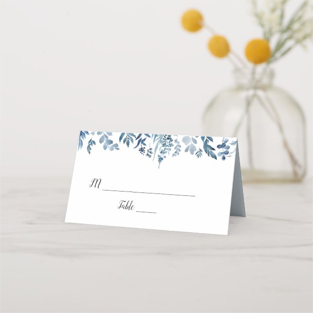 Tarjeta De Asiento Boda floral azul turbio (Anverso)