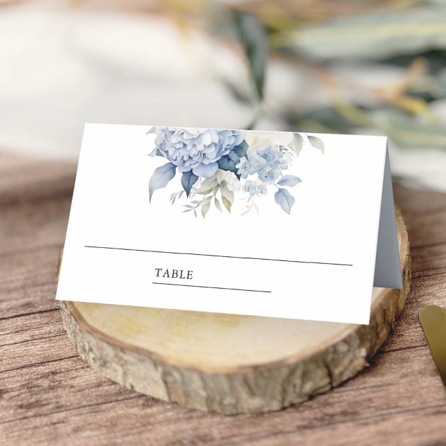Tarjeta De Asiento Boda floral azul y blanco turbio (Subido por el creador)