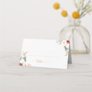 Tarjeta De Asiento Boda Floral Blanca Borgoña de oro clásico