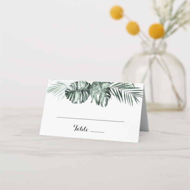 Tarjeta De Asiento Boda floral blanca de vegetación tropical (Anverso)