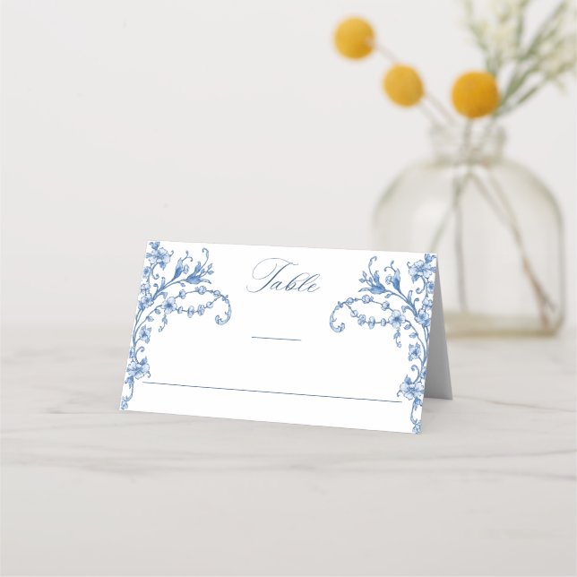Tarjeta De Asiento Boda Floral Blue Victorian Ornate Grace (Anverso)