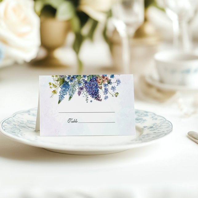 Tarjeta De Asiento Boda floral bohemiana azul-violeta (Subido por el creador)