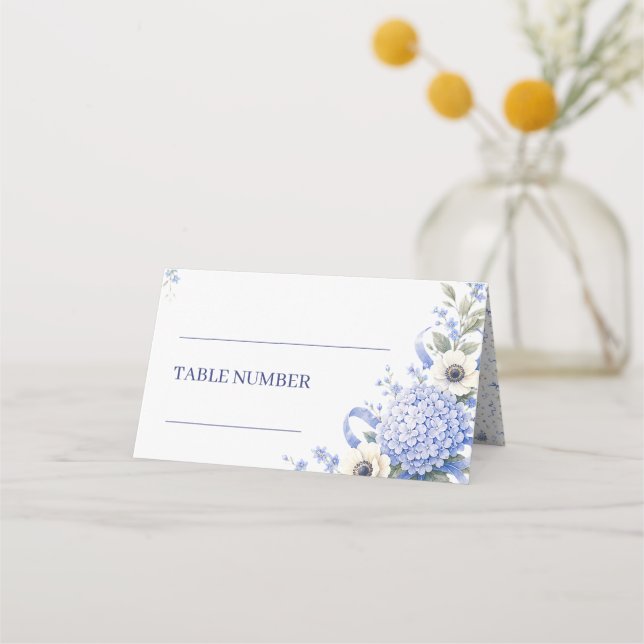Tarjeta De Asiento Boda Floral Boho Flores Azul Marrón (Anverso)