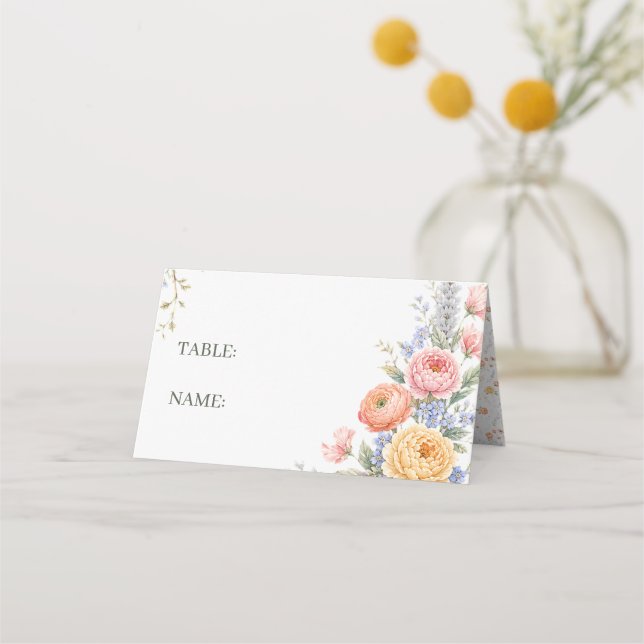 Tarjeta De Asiento Boda Floral Boho Flores Pastel Rosado (Anverso)
