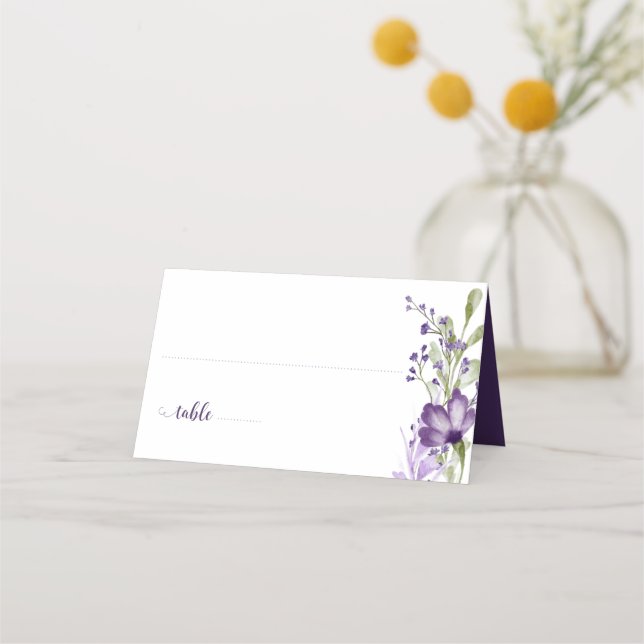 Tarjeta De Asiento Boda Floral Boho Purple Wildflower (Anverso)