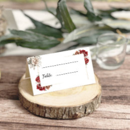 Tarjeta De Asiento Boda floral borgoña y plateada acuarela