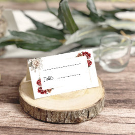 Tarjeta De Asiento Boda floral borgoña y plateada acuarela
