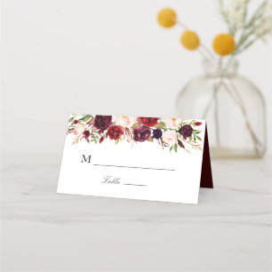 Tarjeta De Asiento boda floral burgundy y blush