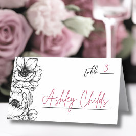 Tarjeta De Asiento Boda Floral Caprichosa Dibujada a Mano