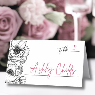 Tarjeta De Asiento Boda Floral Caprichosa Dibujada a Mano