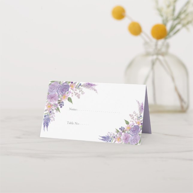 Tarjeta De Asiento Boda floral con escritura mauve Lilac Lavender mod (Anverso)