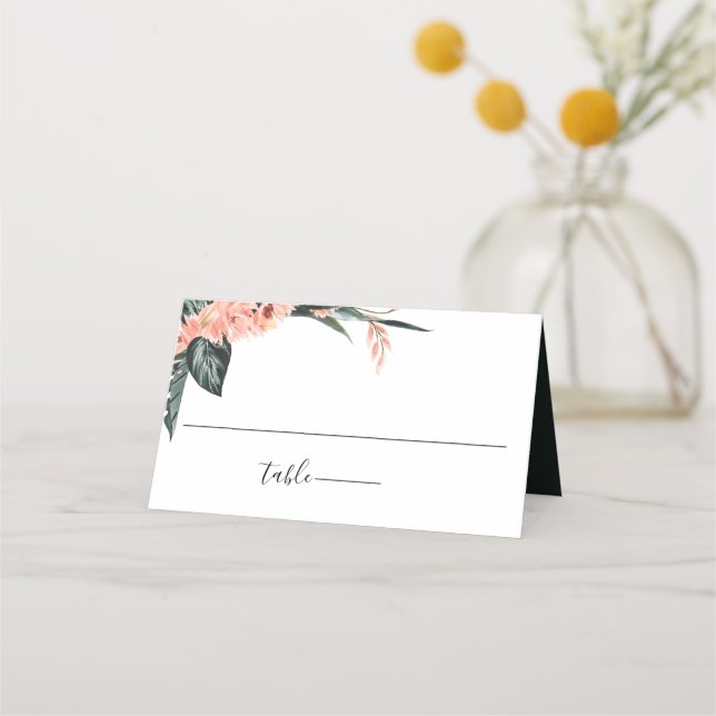 Tarjeta De Asiento Boda Floral Coral Tropics Moderno (Anverso)
