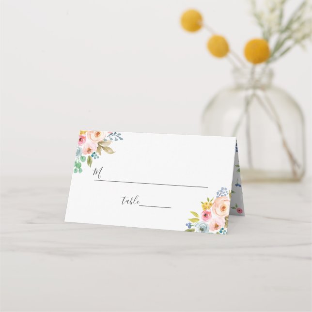 Tarjeta De Asiento Boda floral de acuarela brillante bonito (Anverso)