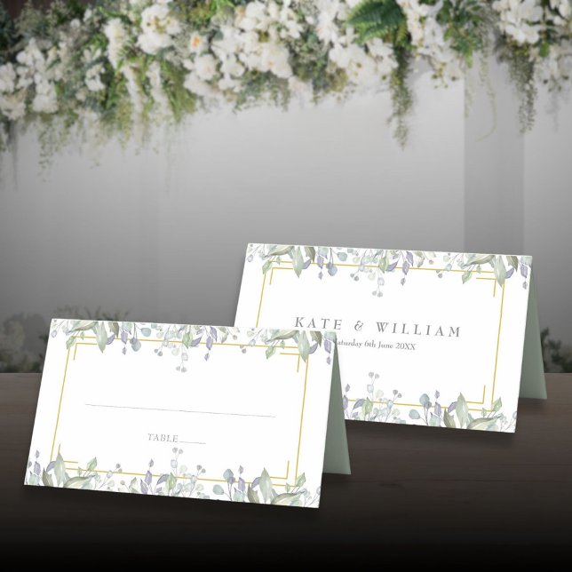 Tarjeta De Asiento Boda floral de acuarela con salvia y lila (Sage and Lilac Watercolor Floral Wedding Place Card)