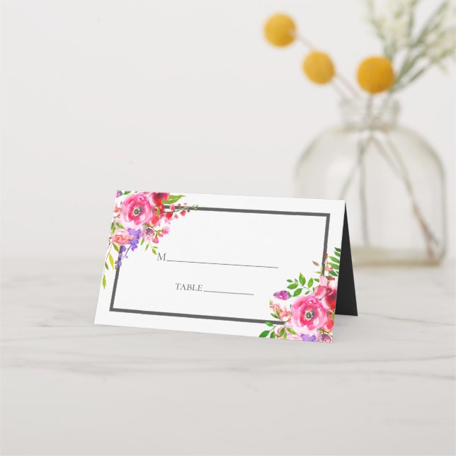 Tarjeta De Asiento Boda floral de acuarela rosada moderna (Anverso)