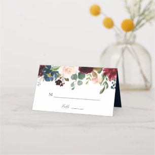 Tarjeta De Asiento boda floral de borgoña y marina