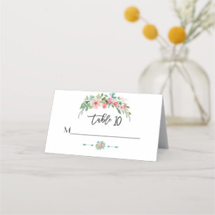 Tarjeta De Asiento Boda floral de color de agua tropical luau exótico
