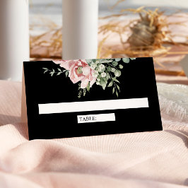 Tarjeta De Asiento Boda floral de eucalipto rosa sonrosado negro