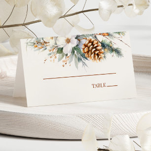 Tarjeta De Asiento Boda floral de flores de pino de invierno