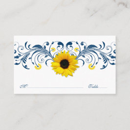 Tarjeta de asiento Boda floral de girasol blanco a