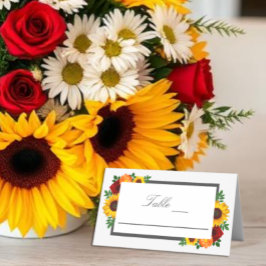 Tarjeta De Asiento Boda floral de girasoles y rosas al atardecer
