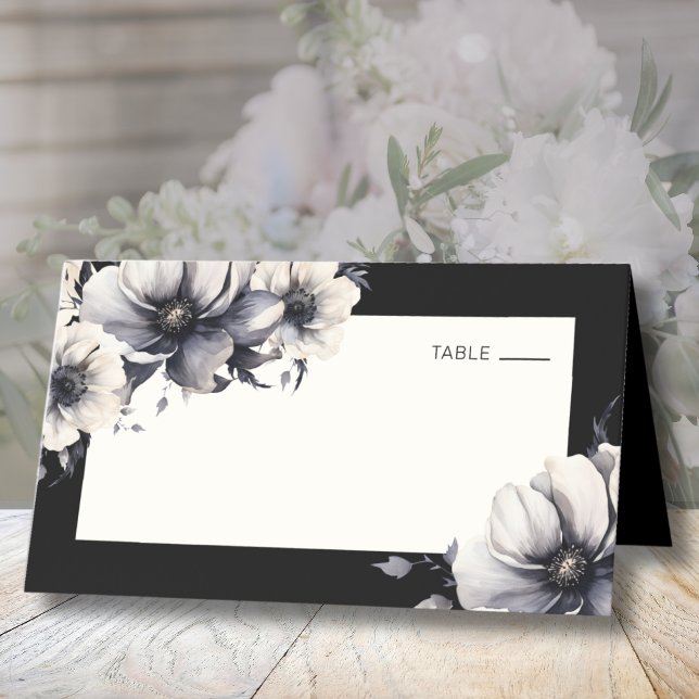 Tarjeta De Asiento Boda floral de la Moda del Boho negro (Black Floral Wedding Place Card)