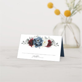 Tarjeta De Asiento Boda floral de marfil blanco de borgoña azul pizar