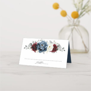 Tarjeta De Asiento Boda floral de marfil blanco de borgoña azul pizar