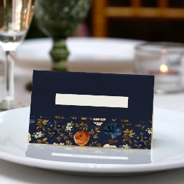 Tarjeta De Asiento Boda floral de óxido azul en blanco