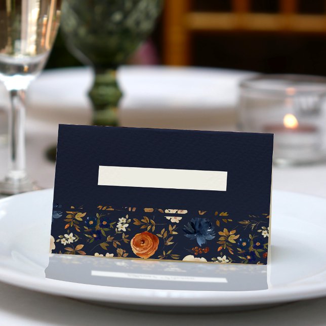 Tarjeta De Asiento Boda floral de óxido azul en blanco (Subido por el creador)
