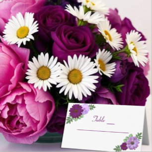 Tarjeta De Asiento Boda floral de peonía púrpura