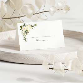 Tarjeta De Asiento Boda floral de rosas blancas | Verde oliva