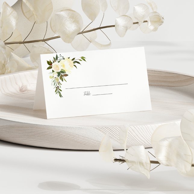 Tarjeta De Asiento Boda floral de rosas blancas | Verde oliva (Subido por el creador)