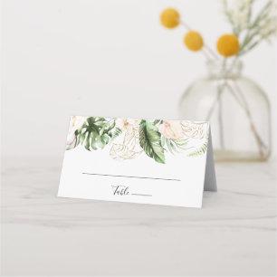 Tarjeta De Asiento Boda floral dorado de follaje tropical