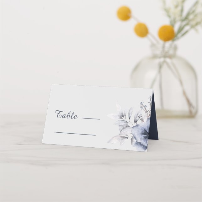 Tarjeta De Asiento Boda Floral Dusty Azul simple (Anverso)