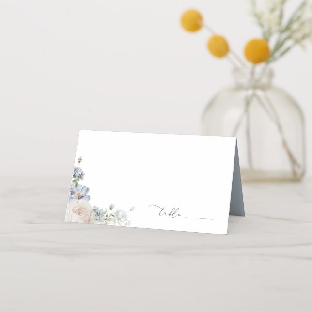 Tarjeta De Asiento Boda Floral Dusty Blue Garden (Anverso)
