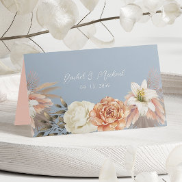 Tarjeta De Asiento Boda Floral Dusty Blue Peach