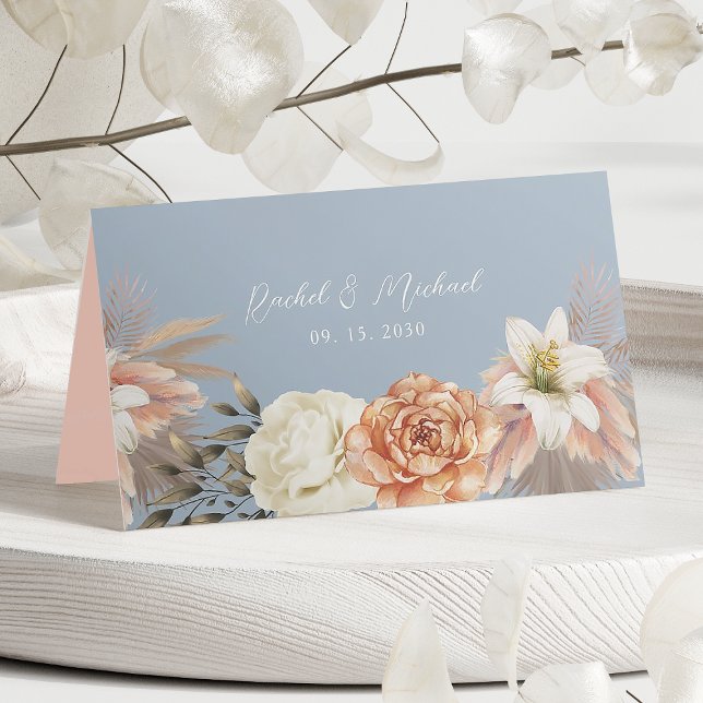 Tarjeta De Asiento Boda Floral Dusty Blue Peach (Subido por el creador)