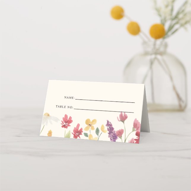 Tarjeta De Asiento Boda Floral Elegante Boho Summer Wildflowers (Anverso)