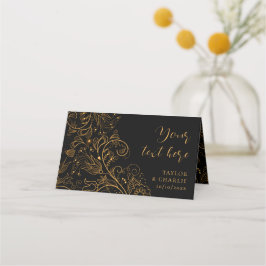 Tarjeta De Asiento Boda floral elegante dorado y negro