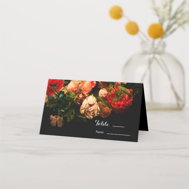 Tarjeta De Asiento Boda floral elegante y romántico oscuro (Anverso)