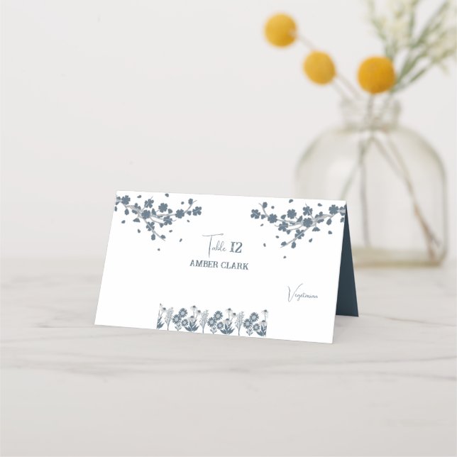 Tarjeta De Asiento Boda Floral Floral Boho Blue Wildflower (Anverso)