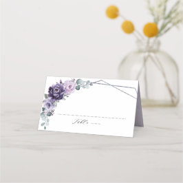 Tarjeta De Asiento Boda floral geométrica de ciruela púrpura y plata
