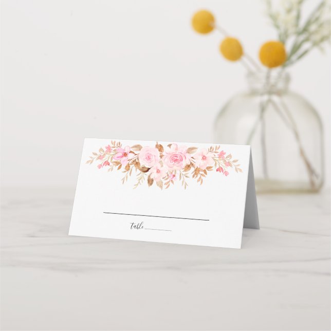 Tarjeta De Asiento Boda Floral Mínimo de Hojas (Anverso)