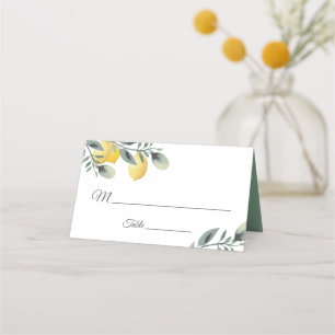 Tarjeta De Asiento Boda floral moderna de limón y acuarela