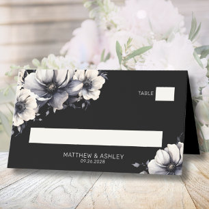 Tarjeta De Asiento Boda floral moderna elegante negra
