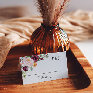 Tarjeta De Asiento Boda Floral Monograma Rústica de Otoño en Rosa Bor