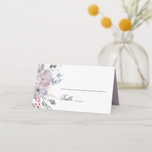 Tarjeta De Asiento Boda floral morada. Flores de lavanda acuarela